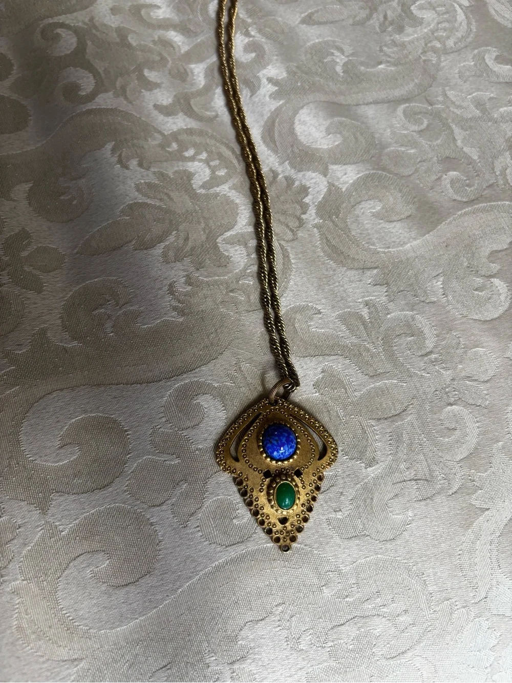Gold Filled Pendant Necklace with Blue and Green Stones - Picture 2 of 3